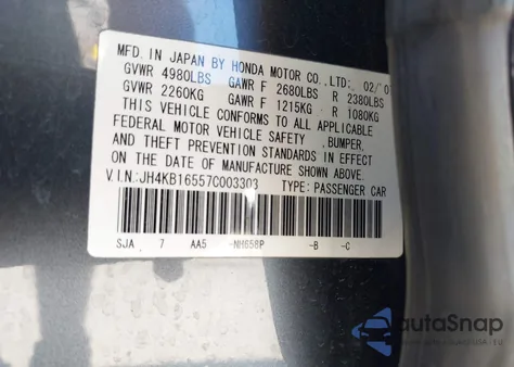 2007 Acura Rl 3.5 z USA, uszkodzony, nr VIN JH4KB16557C003303
